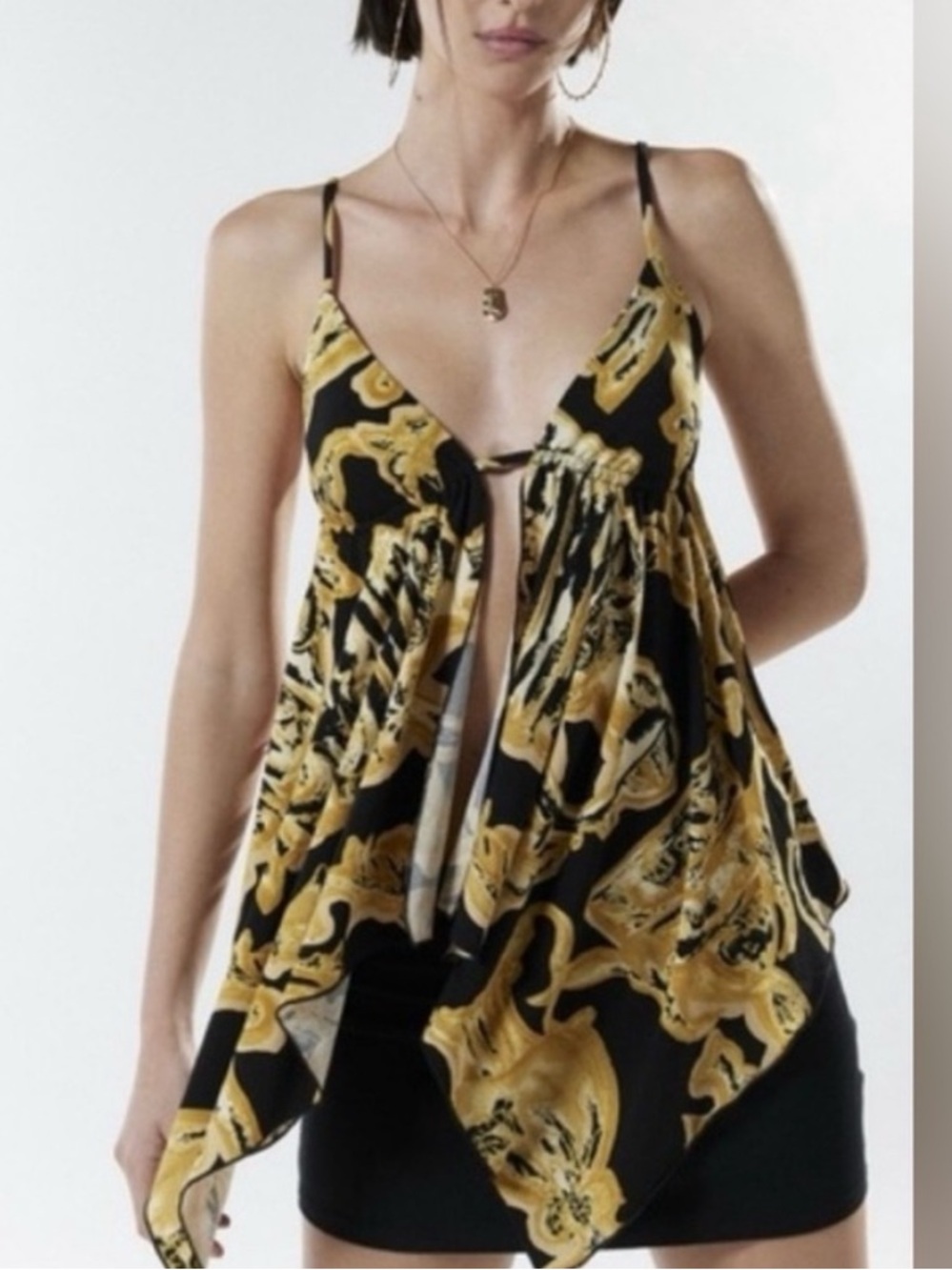 Urban Outfitters Black and Gold Handkerchief Hem Cami